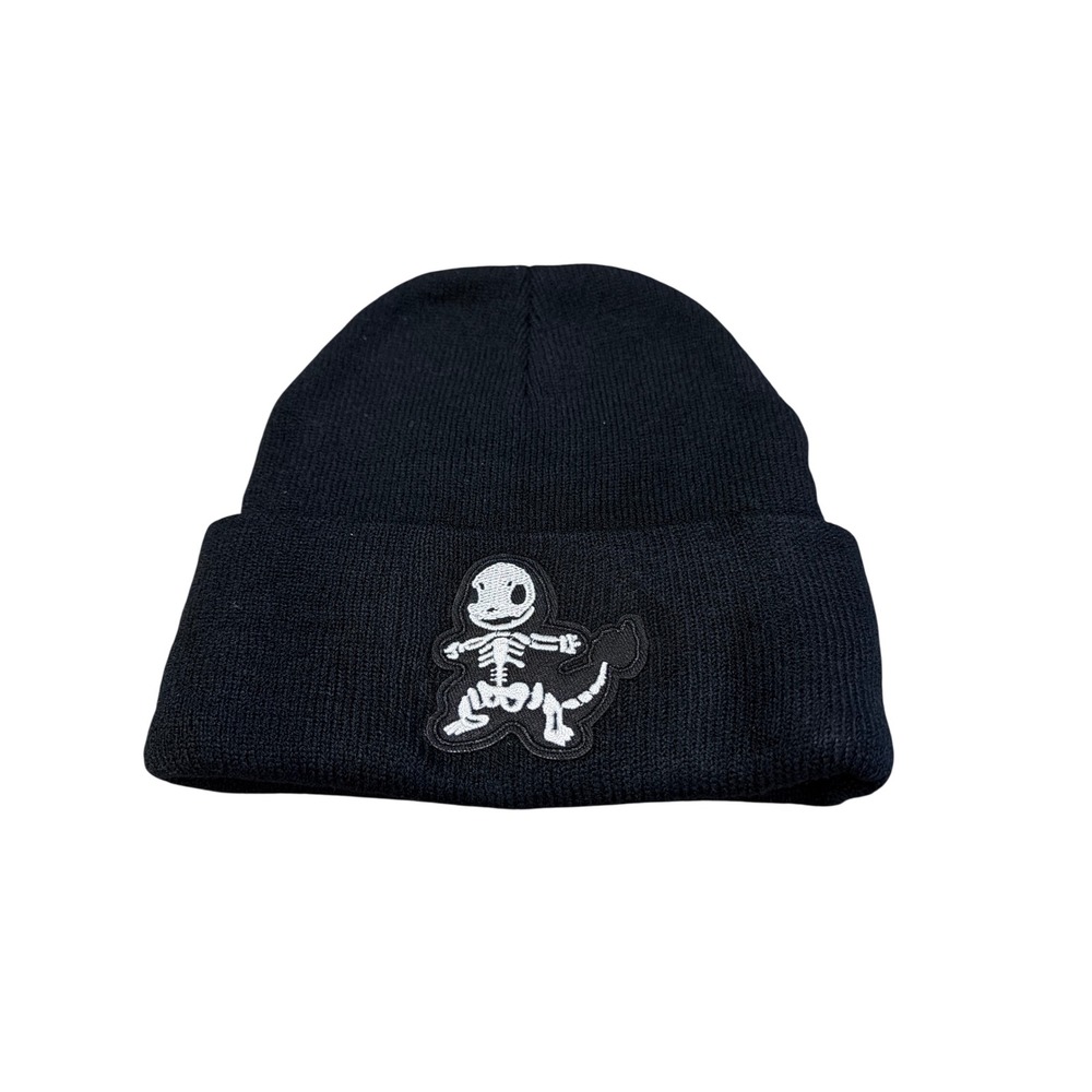 Pokemon Charmander Skeleton Beanie Black Cuffed Knit Hat Embroidered Patch